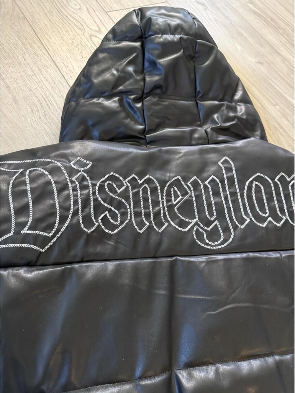 Disneyland Faux Leather Puffer Jacket Adult 2X Black Hooded Disney NWT